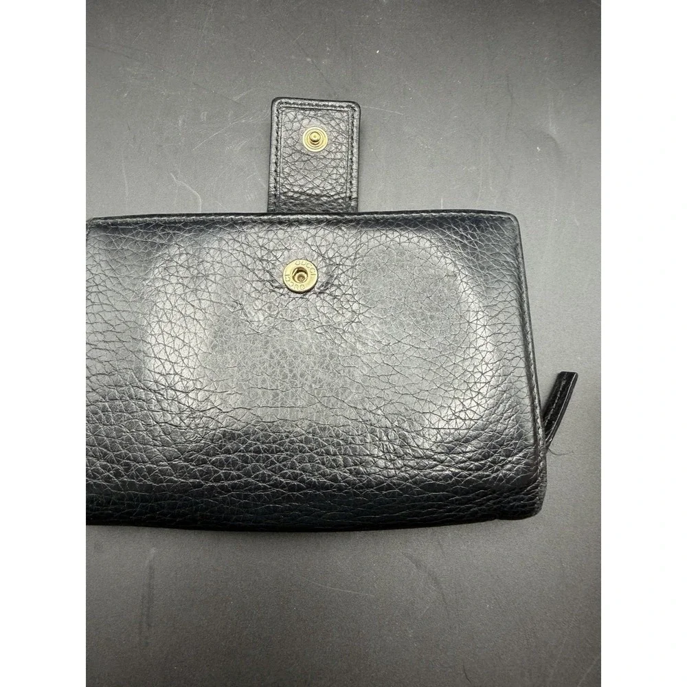 Gucci Vintage Women's Black Leather Bifold Wallet Gold GG Made in Italy